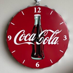 Coca Cola Red Bottle Bottlecap Wall Clock with White Script
